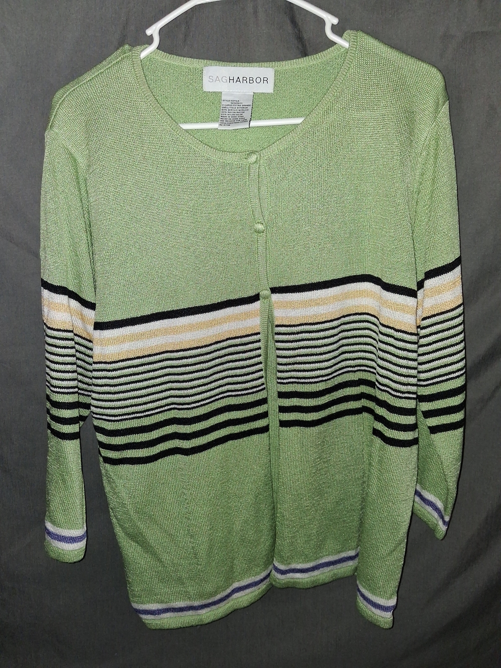 Sag Harbor Green Striped Button-Front Cardigan